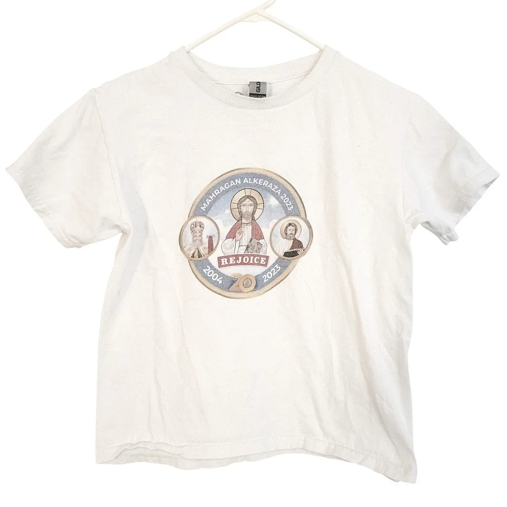 Mahragan Alkeraza 2023 Rejoice Gilden Youth Small White TShirt Deuteronomy 16:15